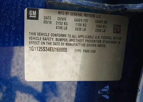 2014 Chevrolet Impala 2Lt из США, поврежденный, VIN 1G1125S34EU168865